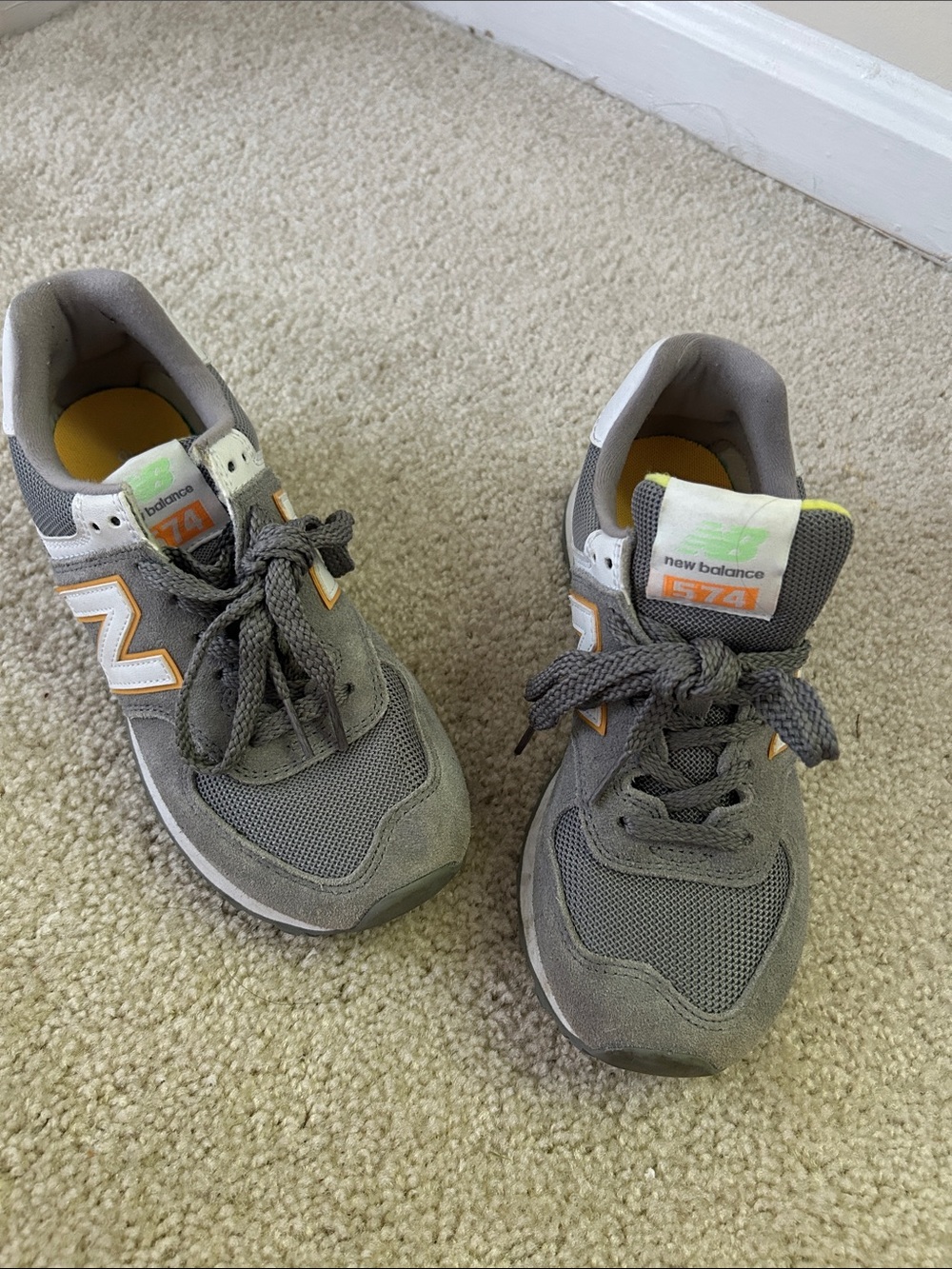 New Balance Kids Grey Sneakers with Yellow and Orange Accents